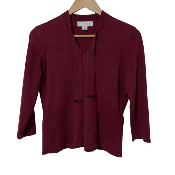 Petite Sophisticate Womens Silk Blend Knit Top with Tie Bow at Neck Office Work - Picture 5 of 5